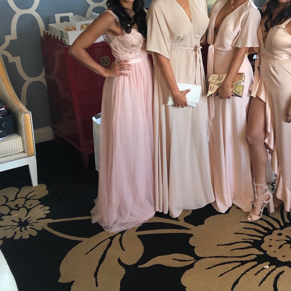 Bridesmaid soft pink tulle gown with Lace